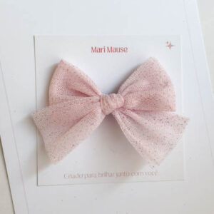 Laço Ceci | Tule | Rosa Glitter